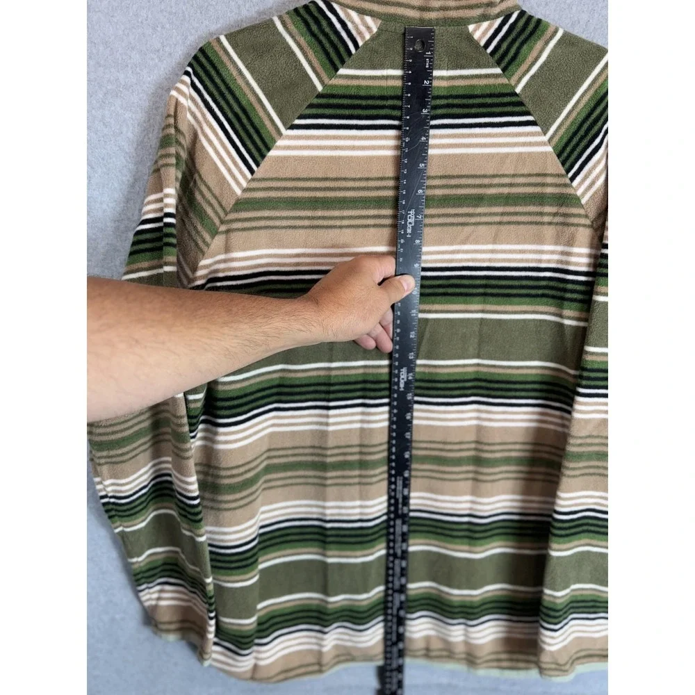 44 Degrees North Pullover Sweater Mens 2XL Green Brown Striped Fleece Outdoors